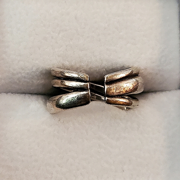 Vtg Chunky Sterling Silver Crossover Cuff Ring - Picture 3 of 9